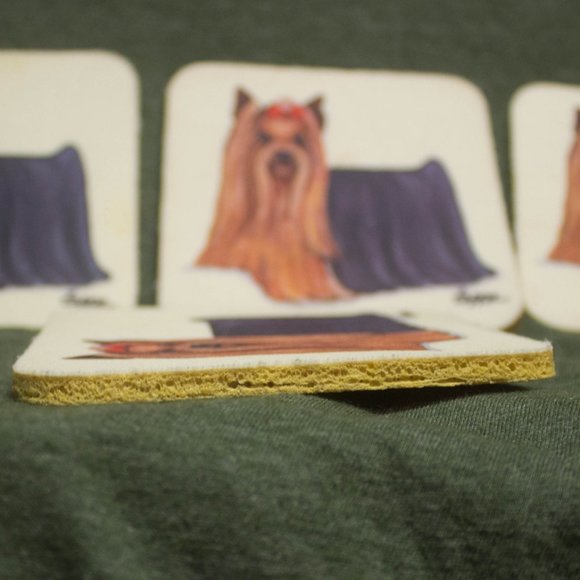 YORKSHIRE TERRIER BEVERAGE COASTERS SET OF FOUR - Picture 4 of 5